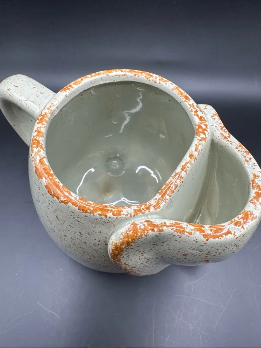 Elephant Mug with Tea Bag Holder, 15 oz, tanish With Orange Specks